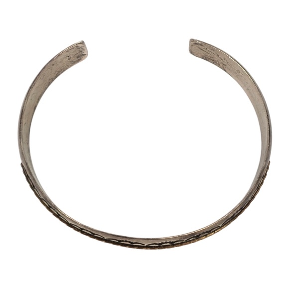 Native American Signed R Sterling Silver Gold Accent Stamped Cuff Bracelet 20838 - Picture 6 of 10